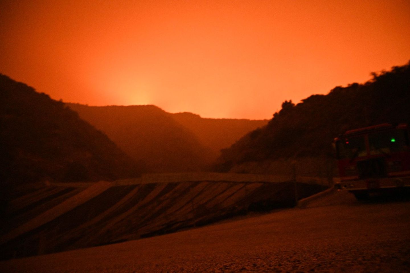 Canyon landscape washed in orange light